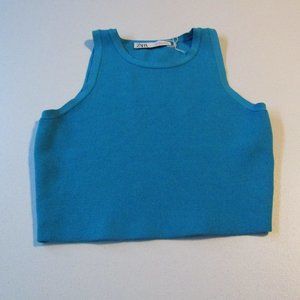 Zara Solid Blue Sleeveless Ribbed Crop Top NWOT